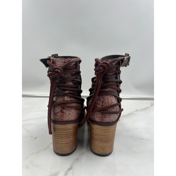 Freebird by Steven Randi Heels Womens Raeanne 6 Burgundy Leather Ankle Strap - Picture 3 of 13